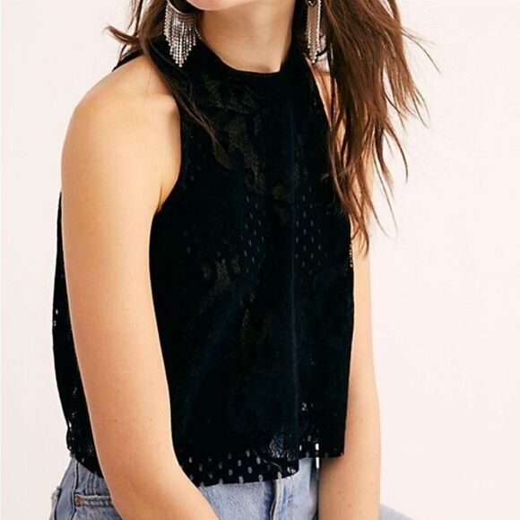 Free People Velvet Halter Crop Top In Black - Picture 2 of 3